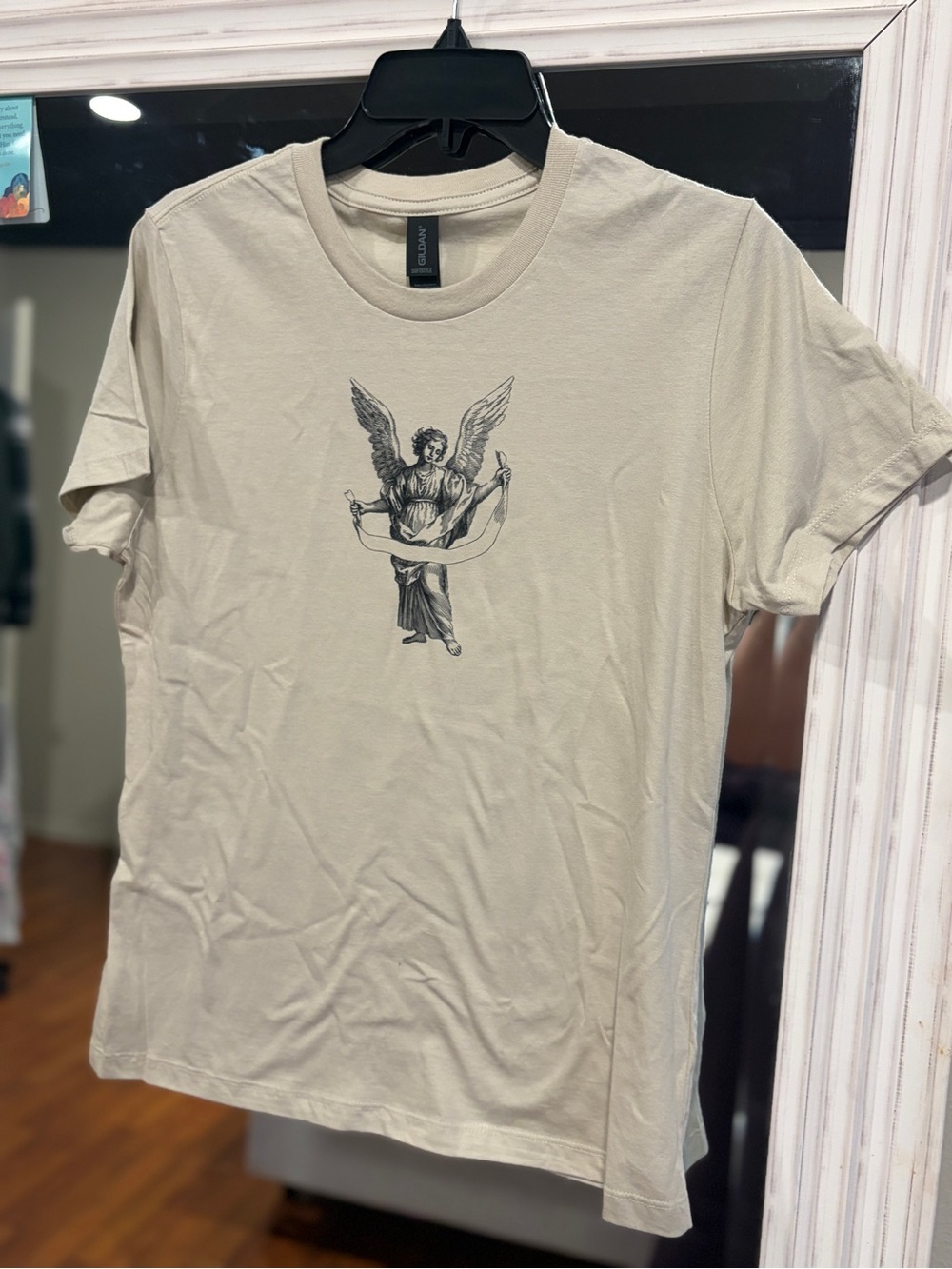Men's Beige Angel Graphic Tee - Classic Crew Neck